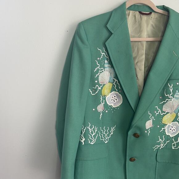 Vintage art to wear hand painted beach seashell seaside blazer - Picture 2 of 8